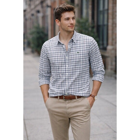 Lacoste Plaid Long Sleeve Button Down Shirt Mens Size 45 (XL-2XL) Cotton Casual - Picture 3 of 10